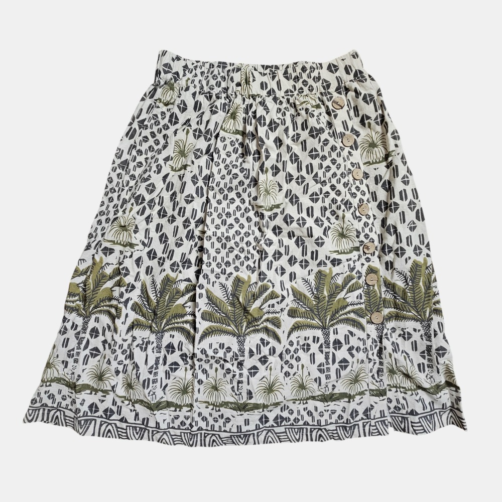 Nancybird Daisy Skirt Lino Palm Print Midi 16 Cotton Linen Boho Coastal Tropical